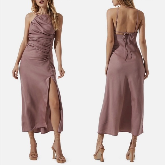 ASTR THE LABEL Mauve Halter Neck Satin Maxi Dress, XL - Picture 3 of 7